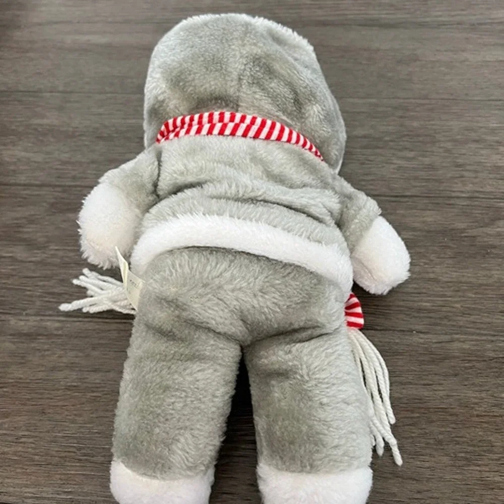 Vintage 1983 Grey Raccoon with Coat & Red/ White Striped Scarf Plush‎